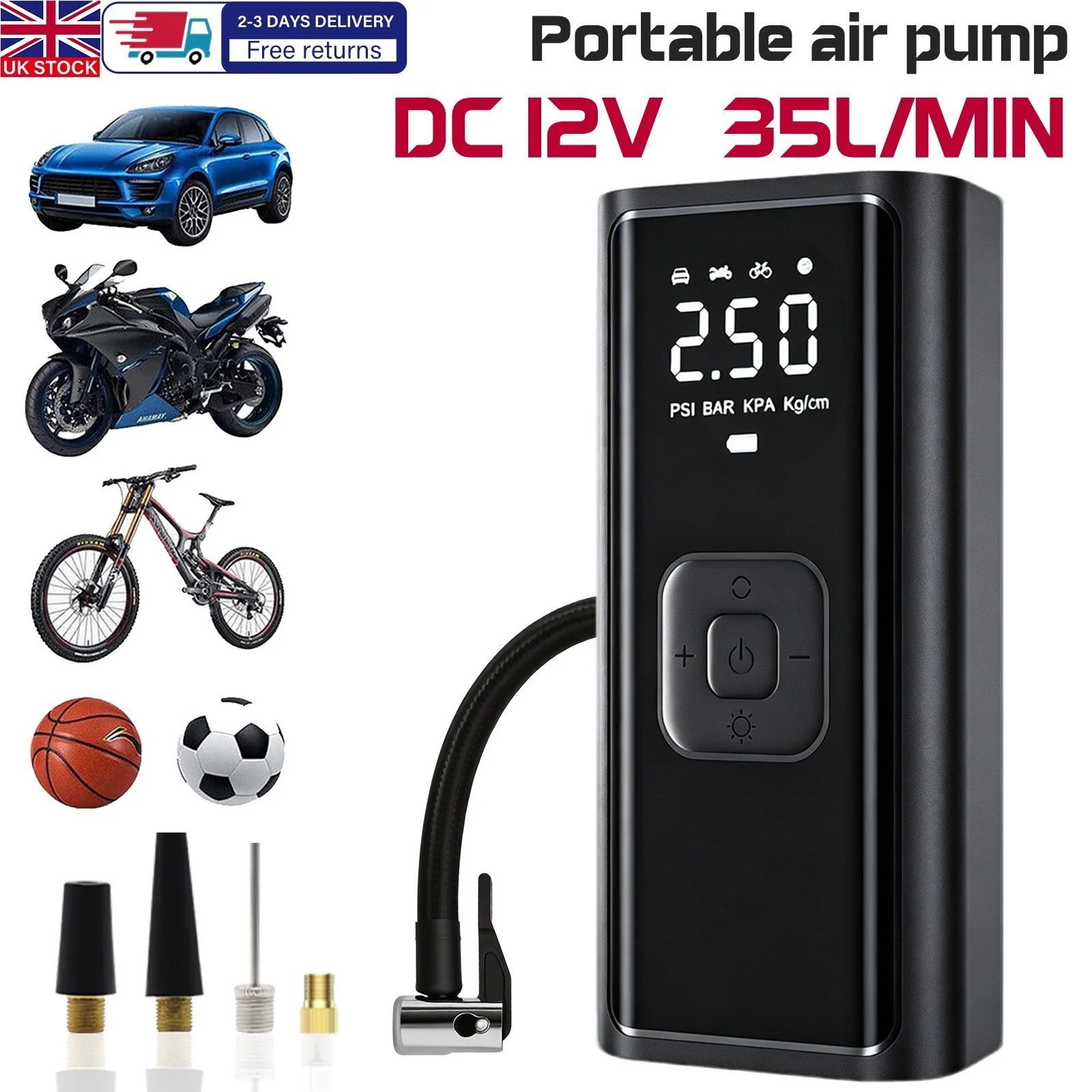 Cordless Tyre Inflator - Rechargeable Digital Pump