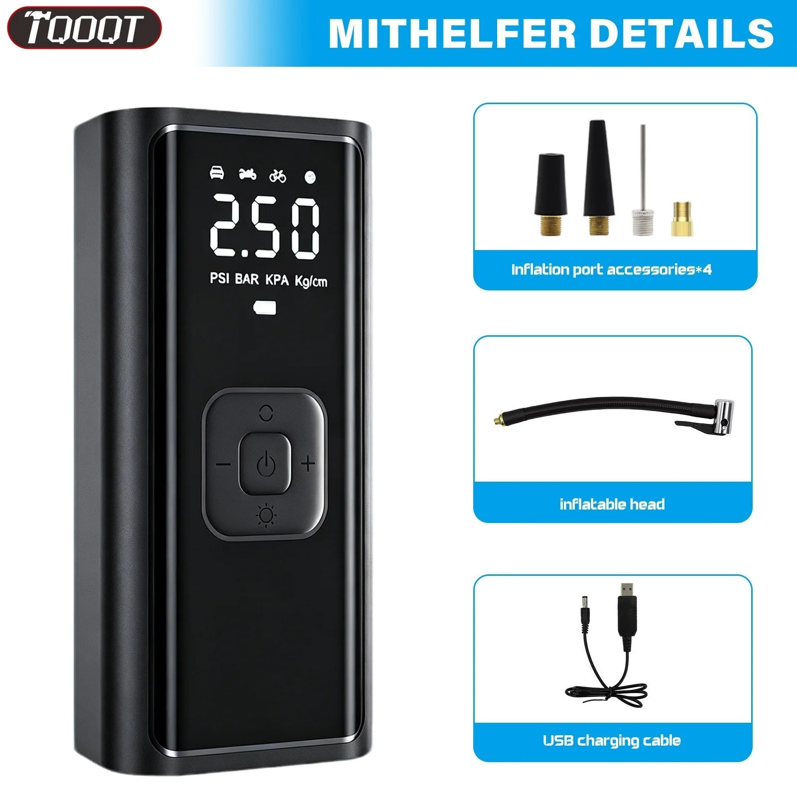 Cordless Tyre Inflator - Rechargeable Digital Pump