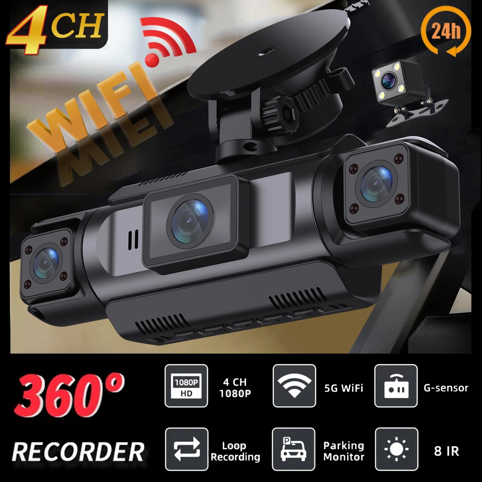 Dual Lens Dash Cam - Loop Recording and G-Sensor