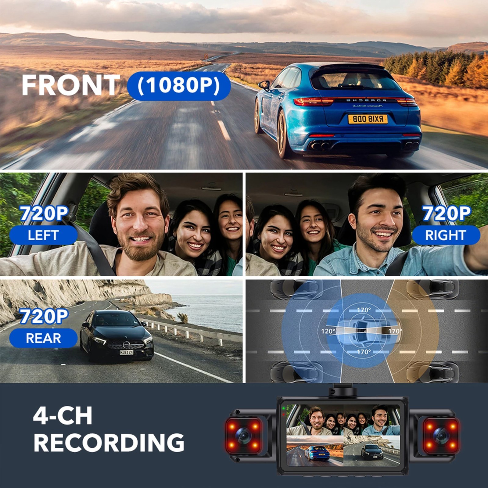 Dual Lens Dash Cam - Loop Recording and G-Sensor