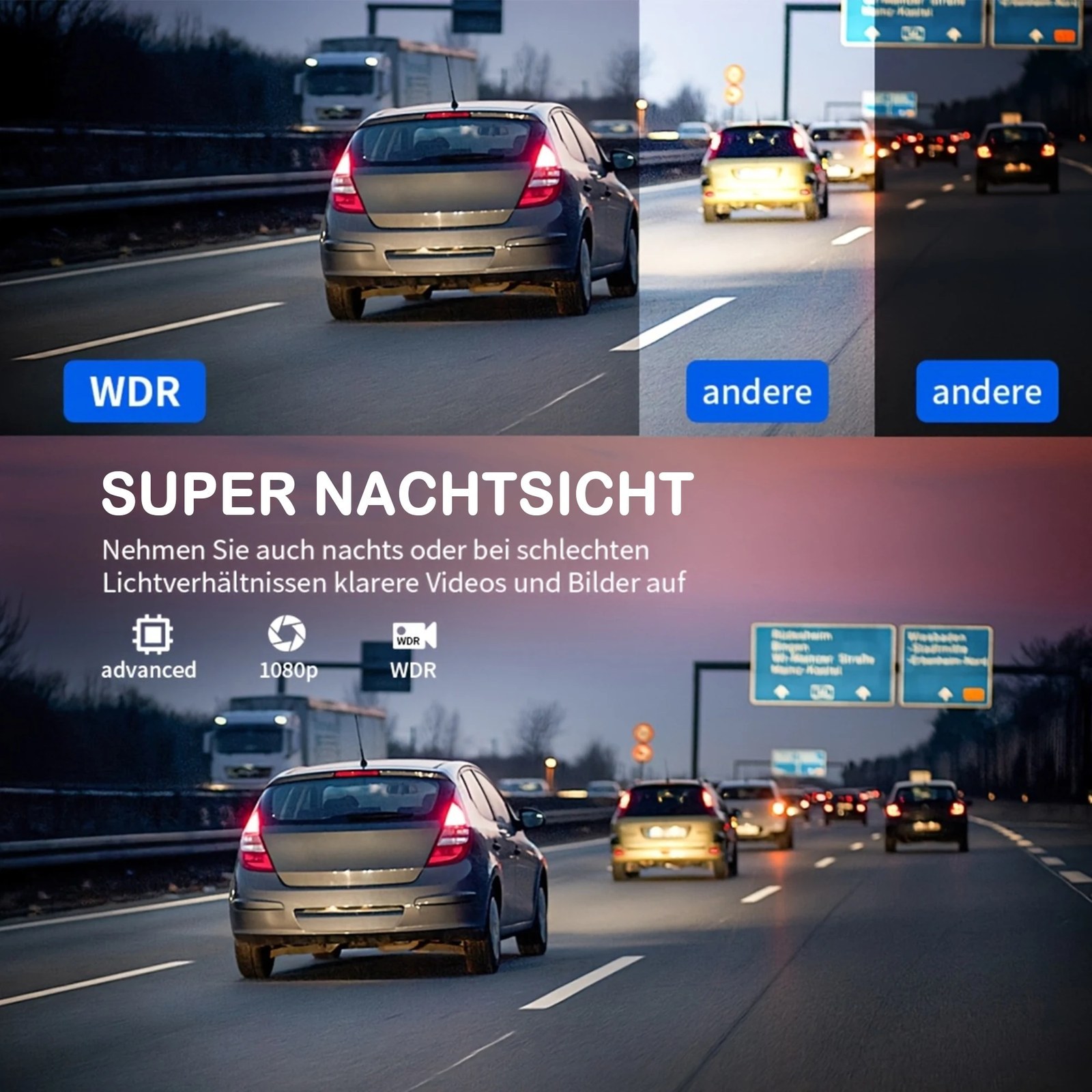 Dual Lens Dash Cam - Loop Recording and G-Sensor
