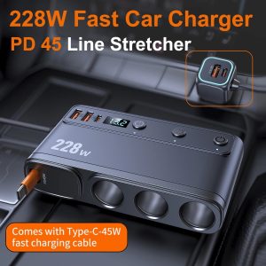Three Way Adapter with USB - 12V Socket Splitter